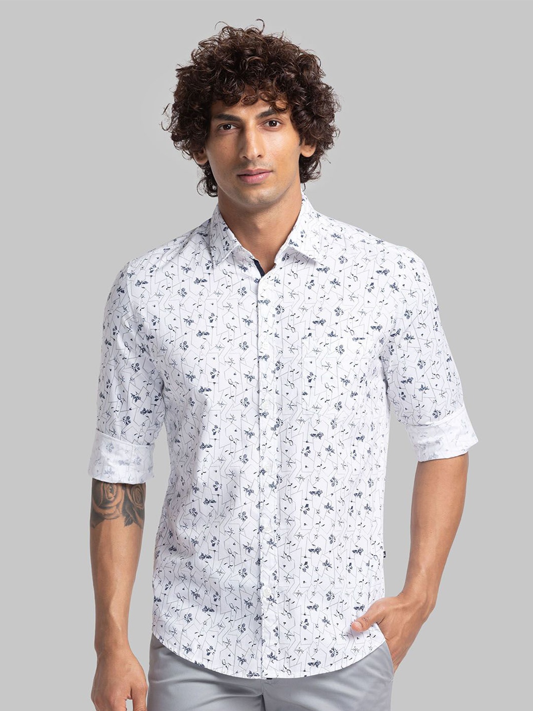 

Parx Men Slim Fit Opaque Printed Casual Shirt, White