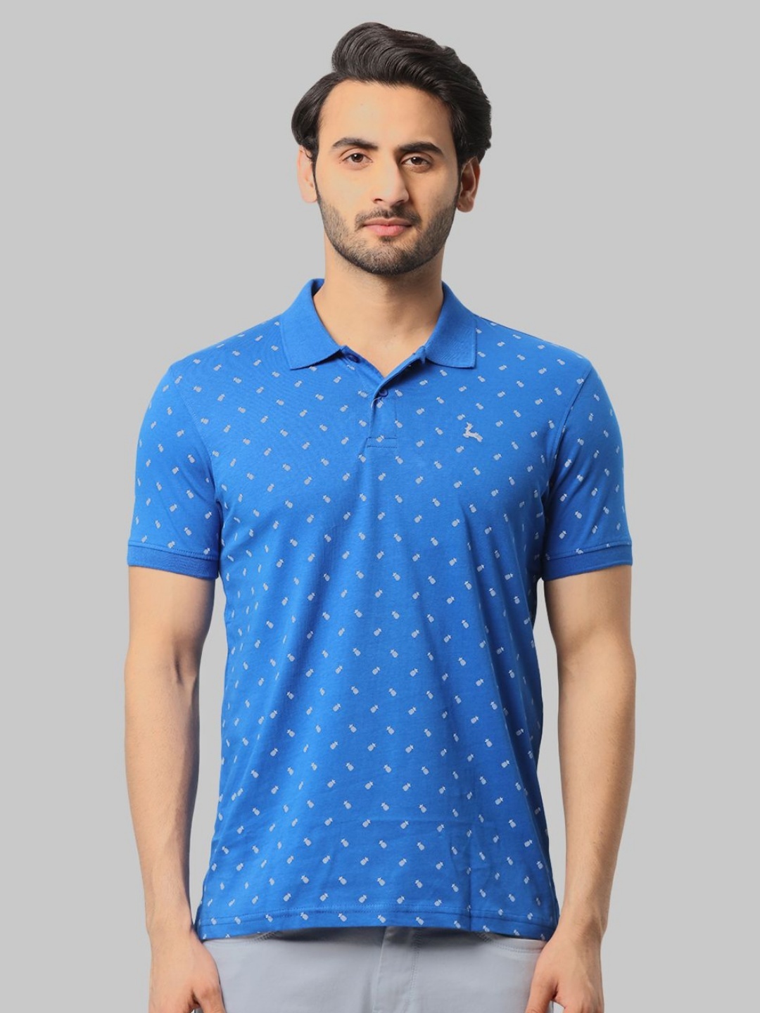 

Parx Men Micro Ditsy Printed Polo Collar T-shirt, Blue