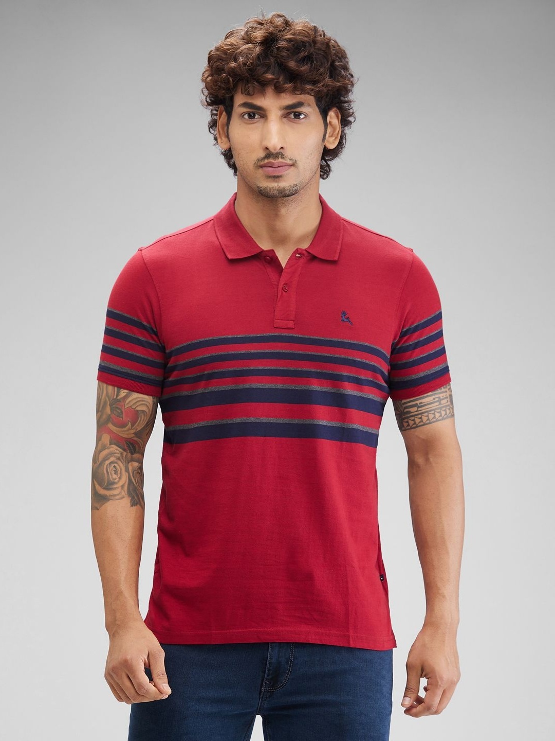 

Parx Men Striped Polo Collar T-shirt, Red