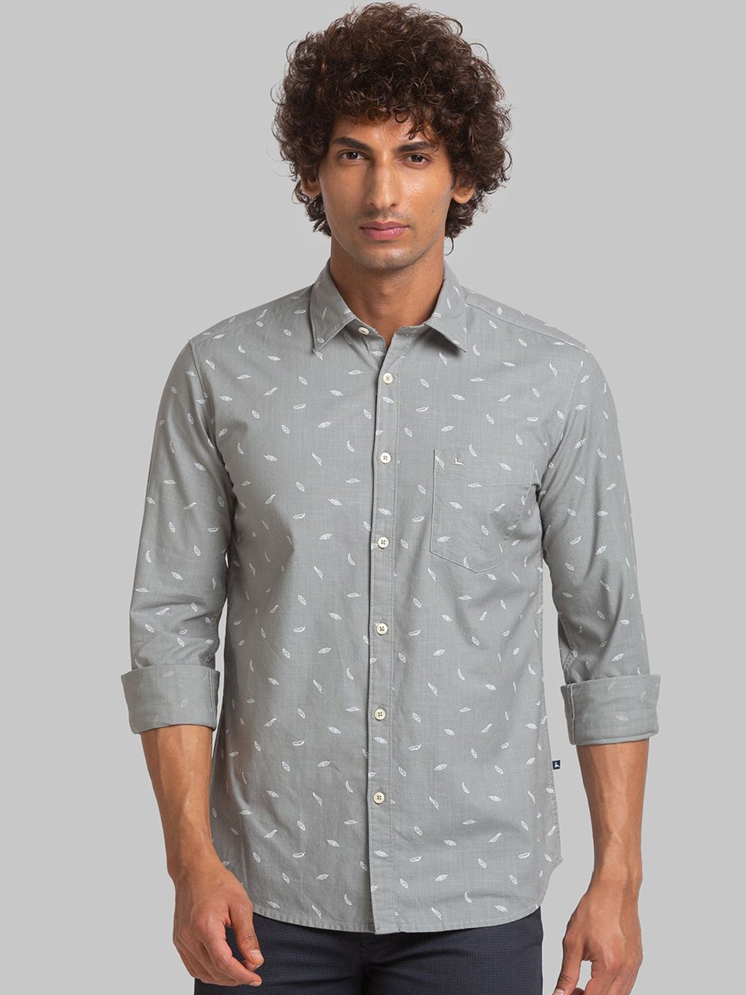 

Parx Men Slim Fit Opaque Printed Long Sleeves Casual Shirt, Grey