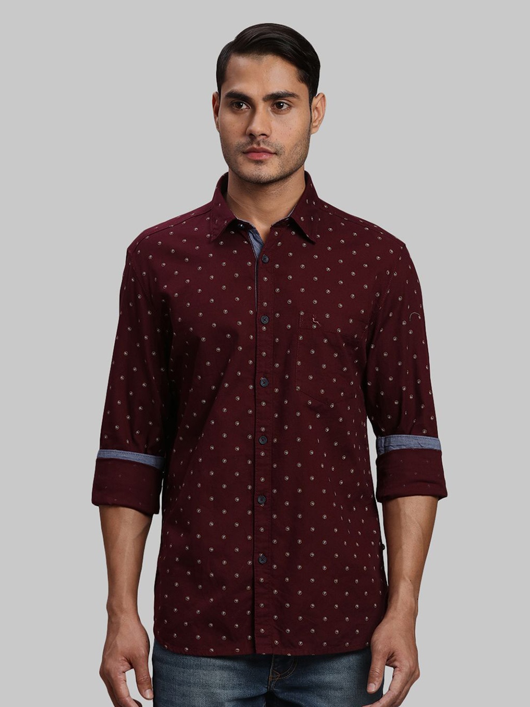 

Parx Men Slim Fit Opaque Printed Long Sleeves Casual Shirt, Red