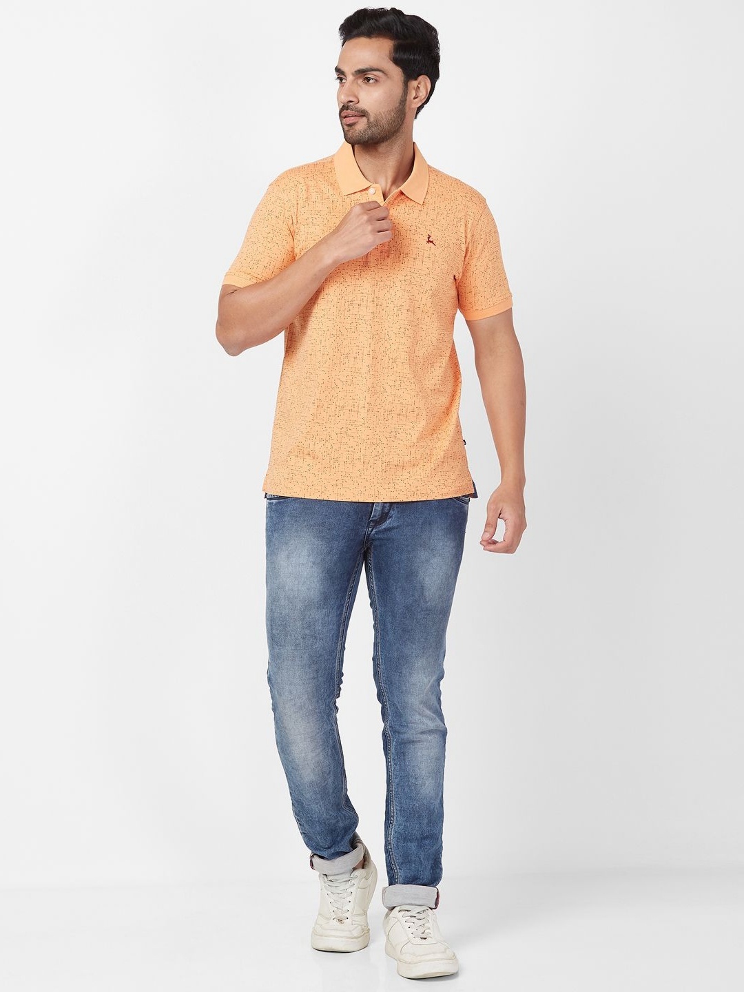 

Parx Men Micro Ditsy Printed Polo Collar T-shirt, Orange