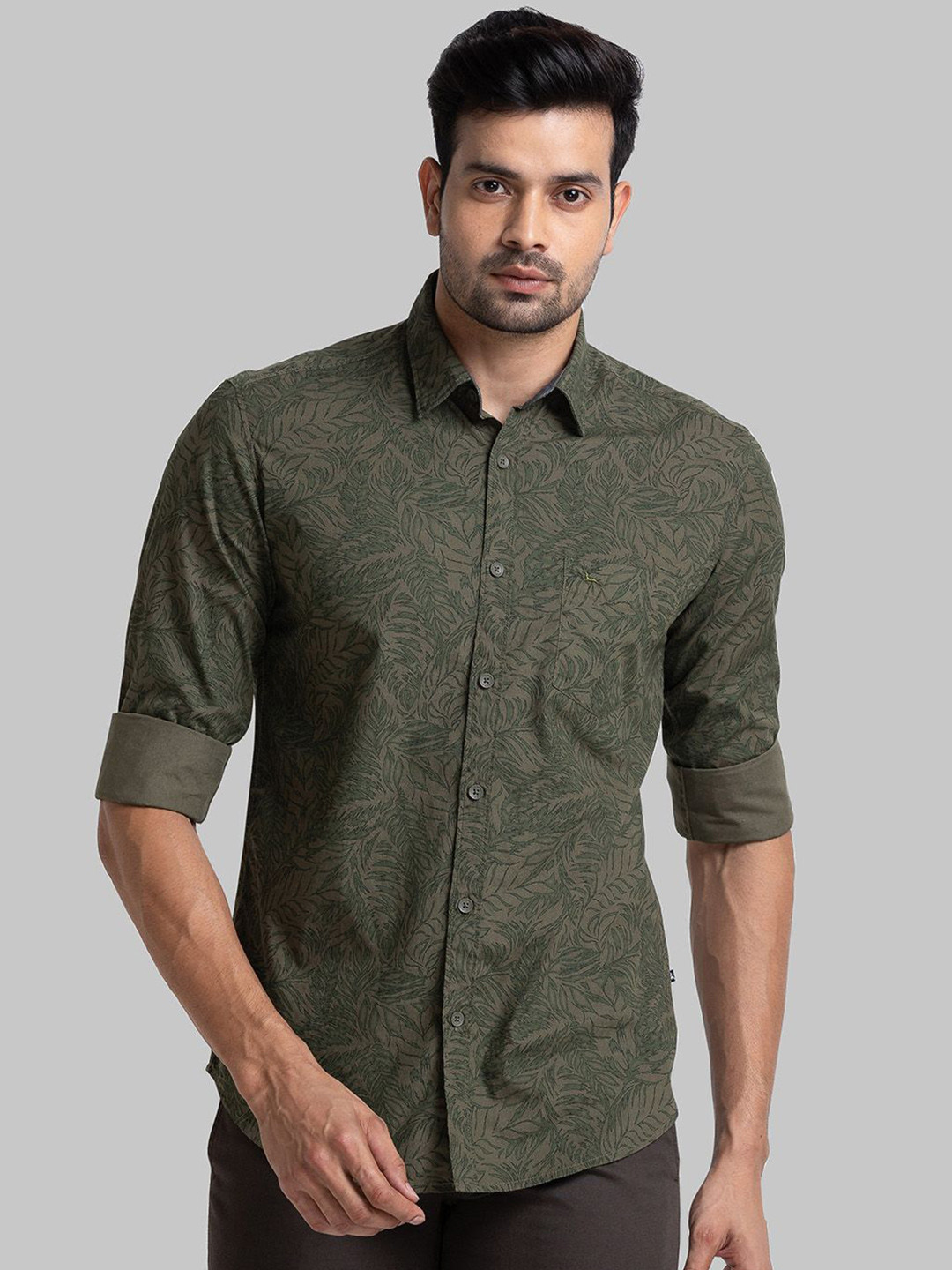 

Parx Men Slim Fit Floral Opaque Printed Casual Shirt, Green