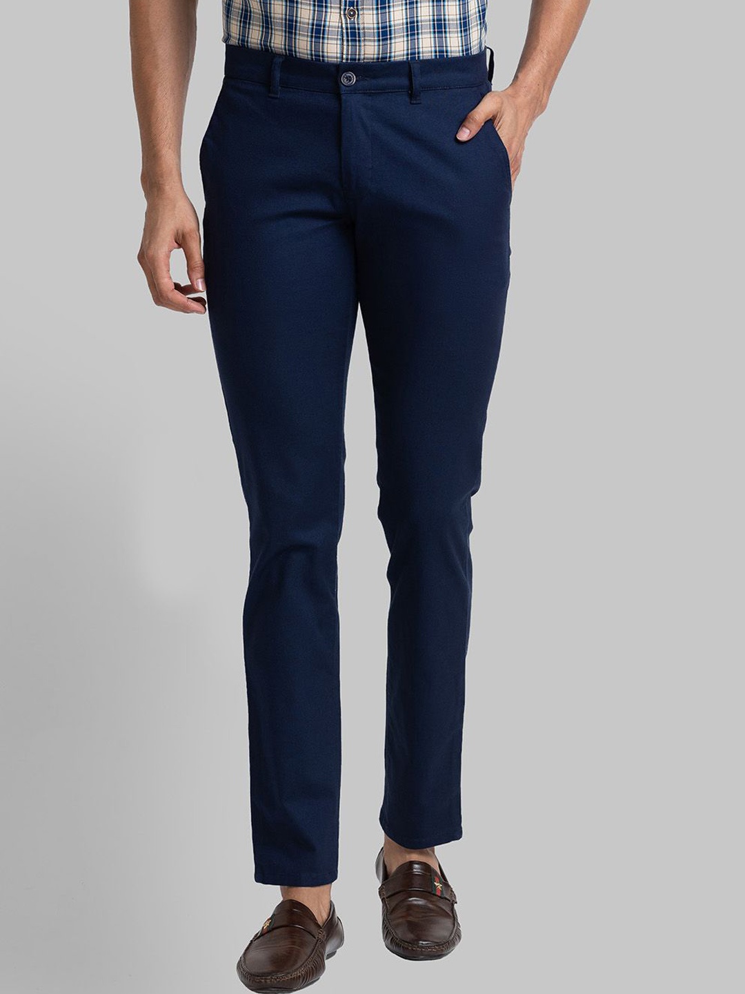 

Parx Men Tapered Fit Mid Rise Trousers, Blue