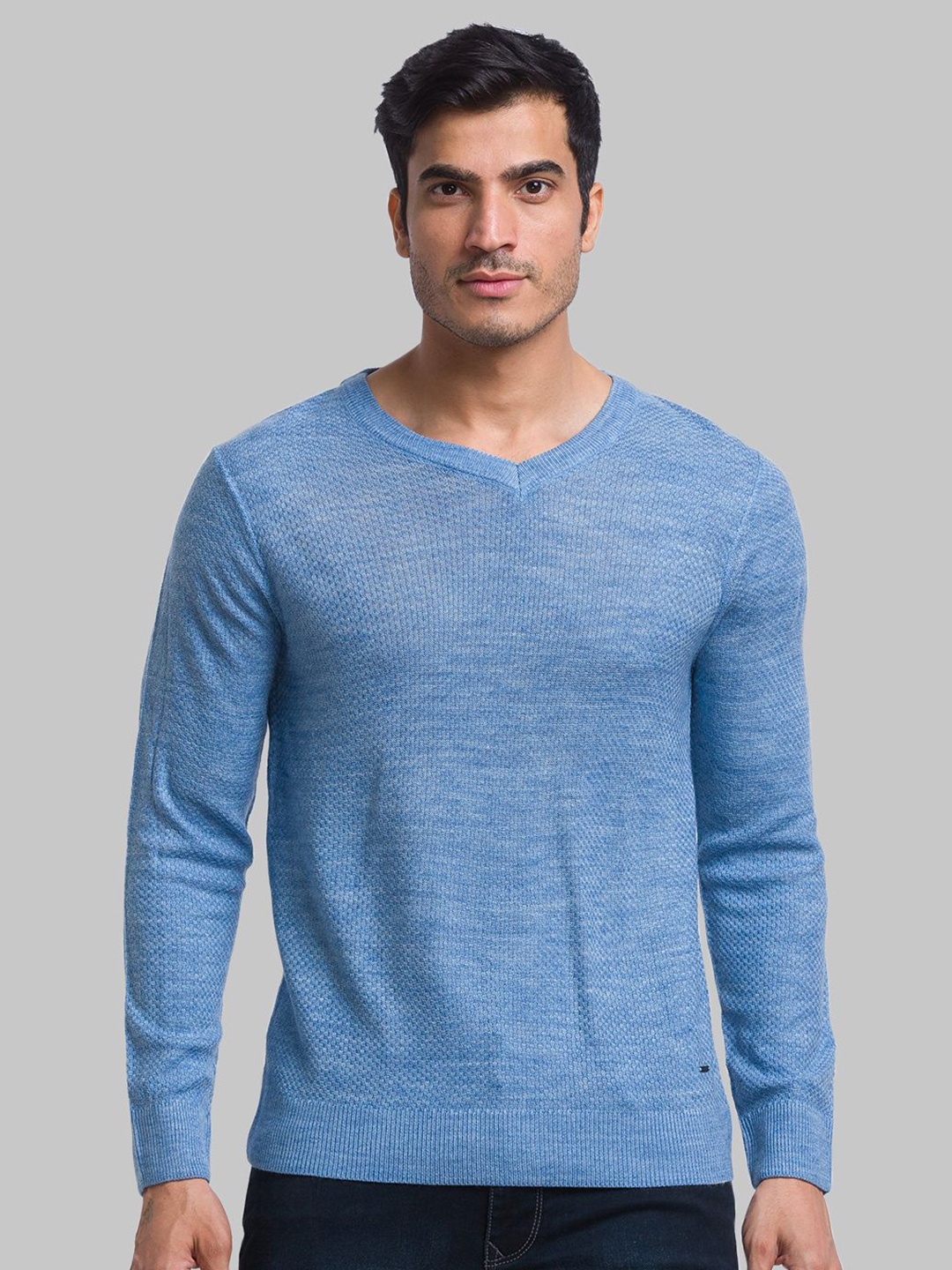 

Parx Men v neck self design Pullover sweaters, Blue