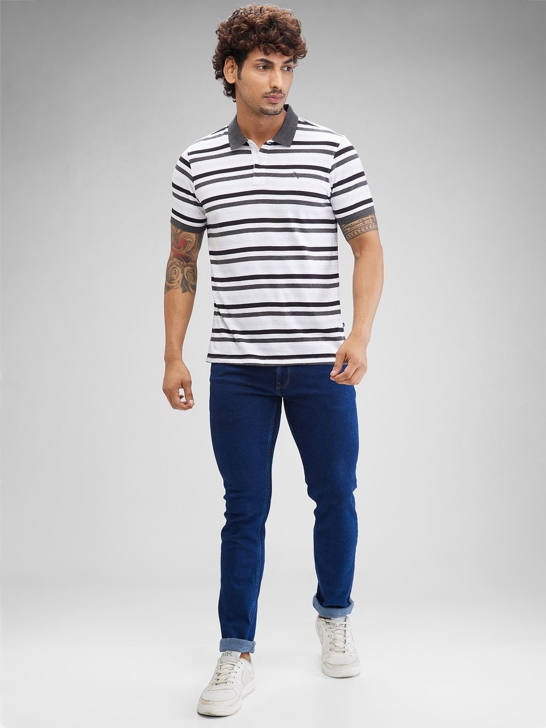 

Parx Men Striped Polo Collar Pockets T-shirt, White