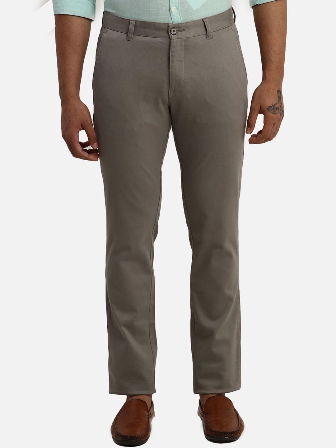 

Parx Men Tapered Fit Low-Rise Trousers, Grey