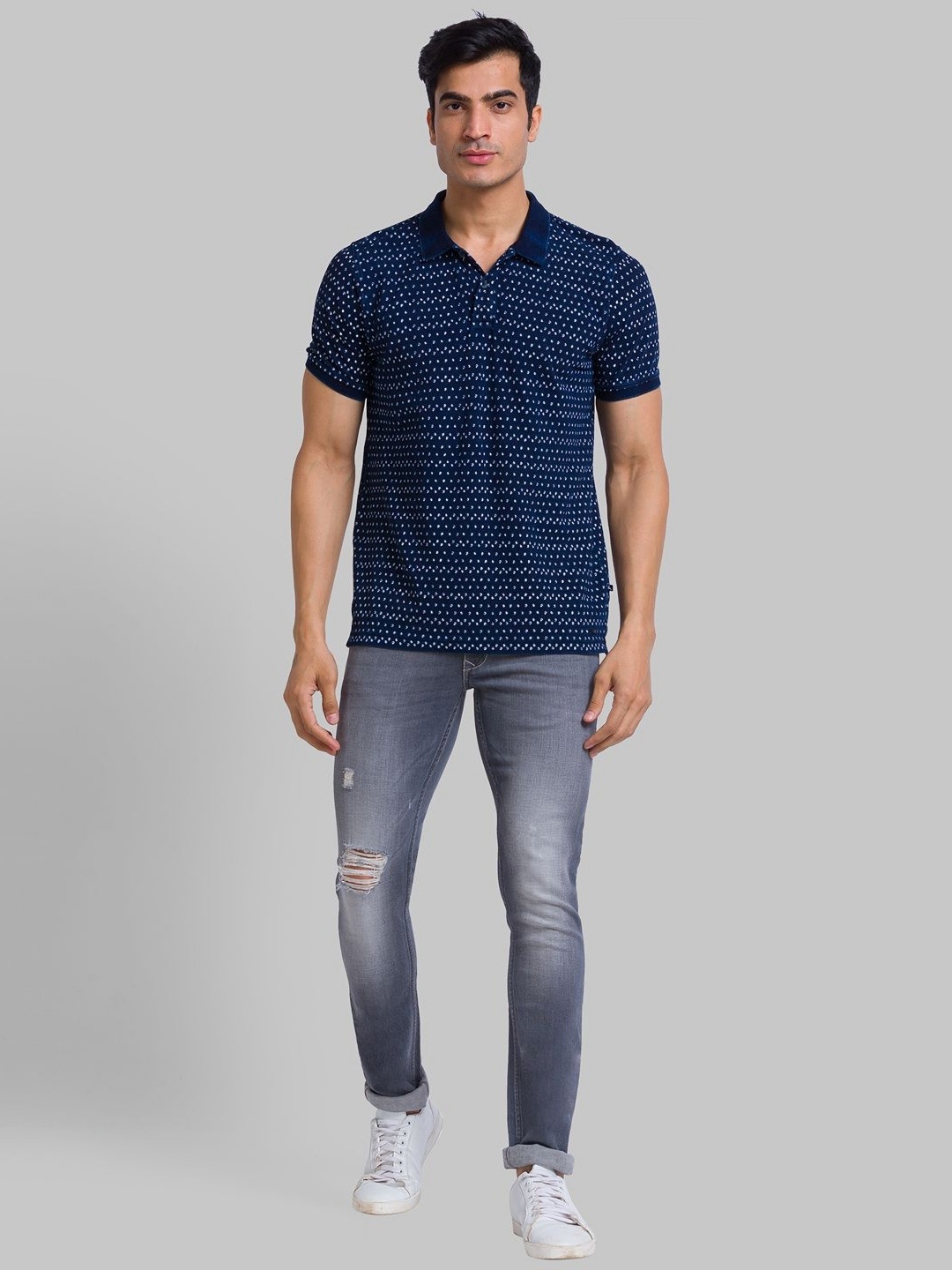 

Parx Men Micro Ditsy Printed Polo Collar T-shirt, Blue