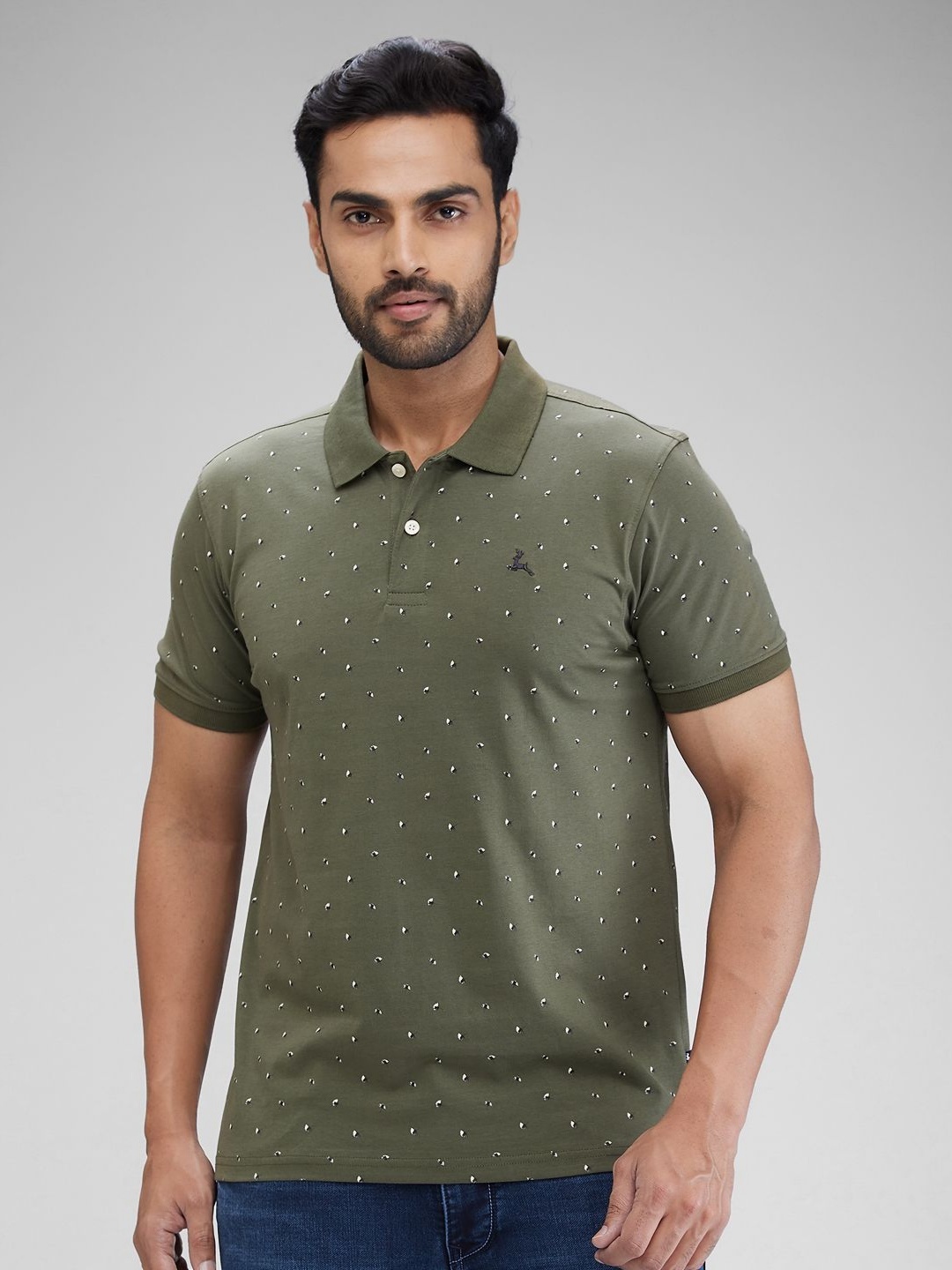 

Parx Men Micro Ditsy Printed Polo Collar T-shirt, Green