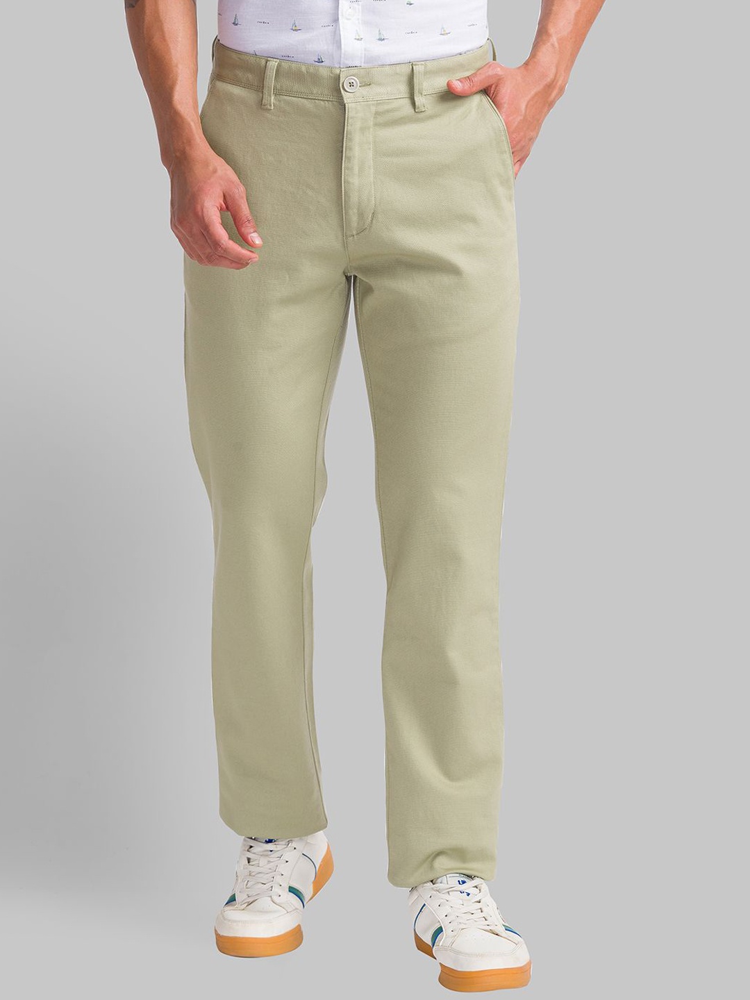 

Parx Men Slim Fit Mid-Rise Trousers, Green