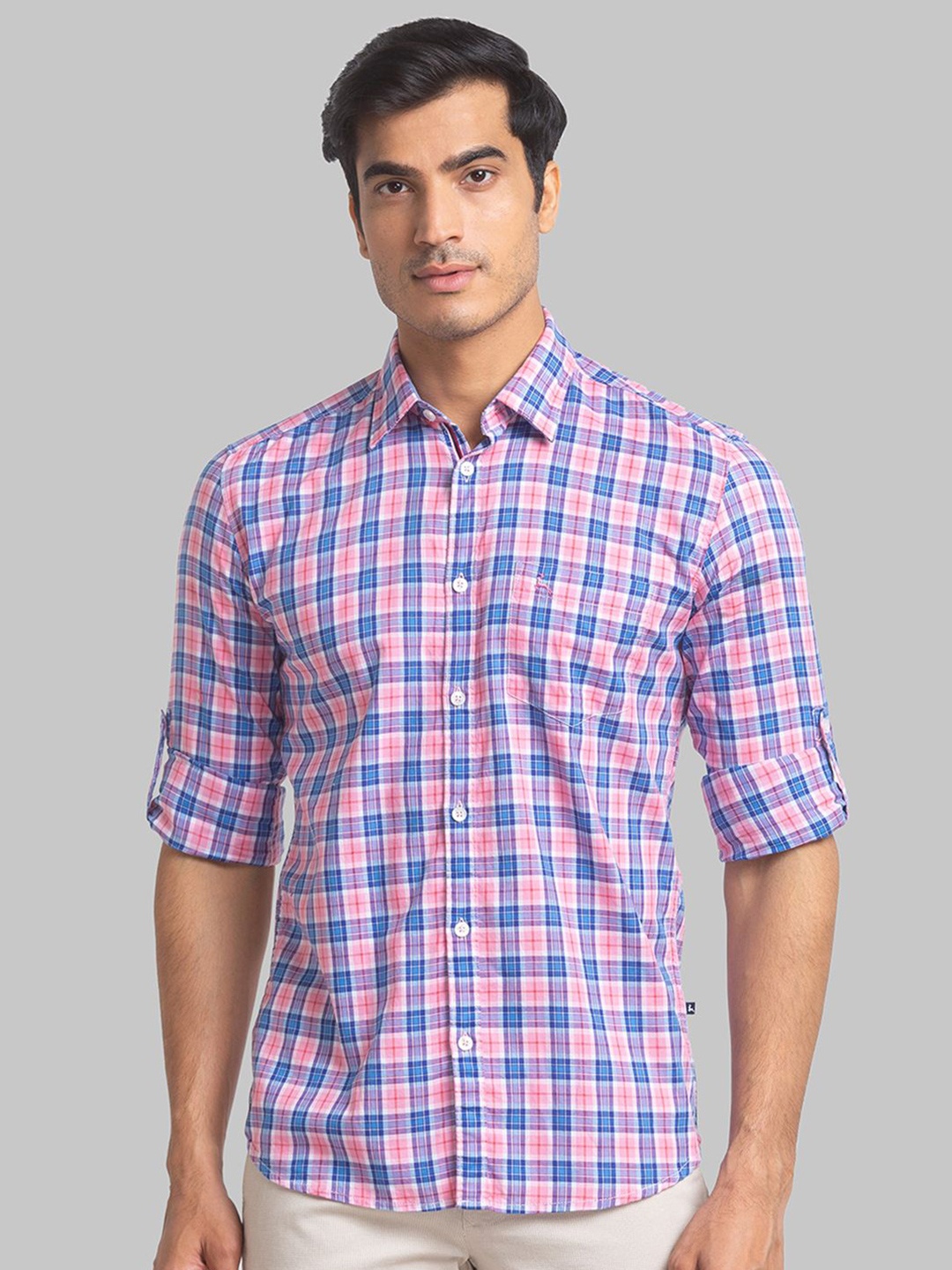 

Parx Men Slim Fit Tartan Checks Opaque Checked Casual Shirt, Red