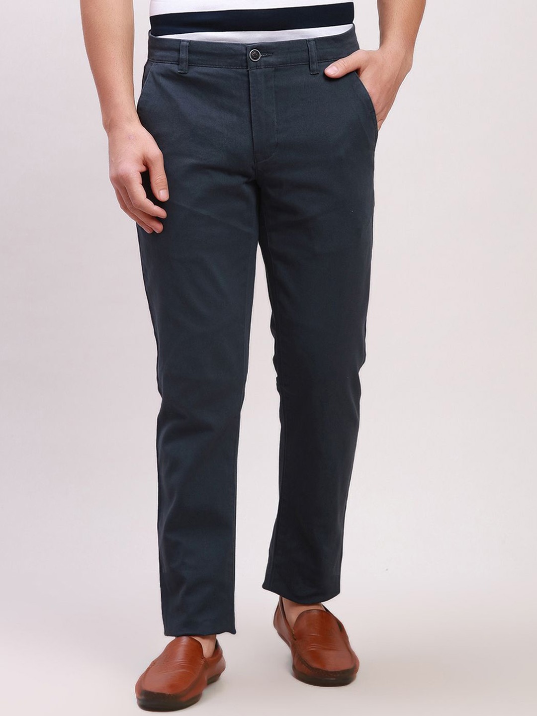 

Parx Men Tapered Fit Low-Rise Trousers, Blue