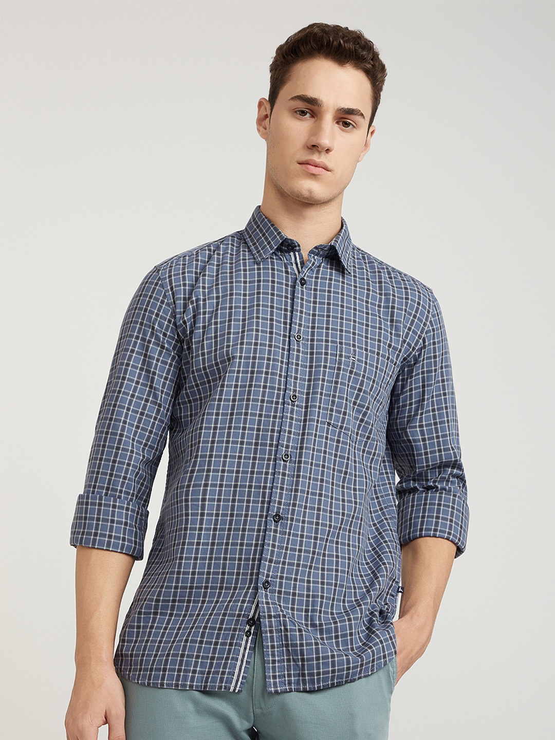 

Parx Men Slim Fit Opaque Checked Casual Shirt, Blue