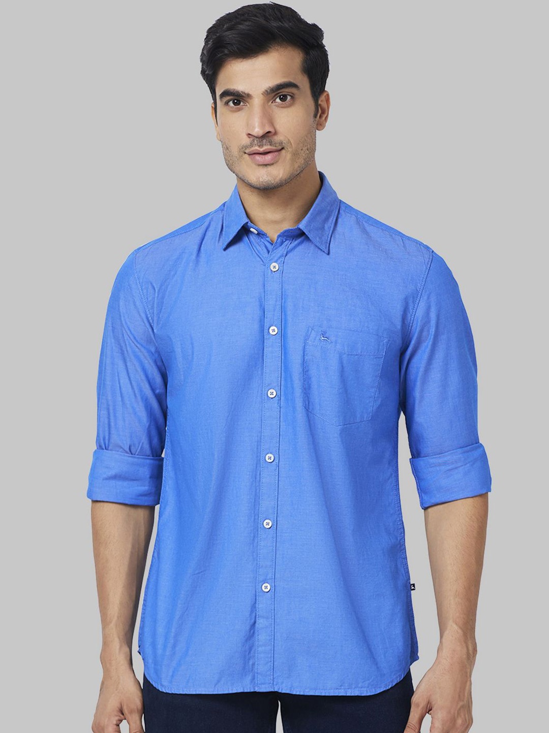 

Parx Men Slim Fit Solid Opaque Spread Collar Casual Shirt, Blue