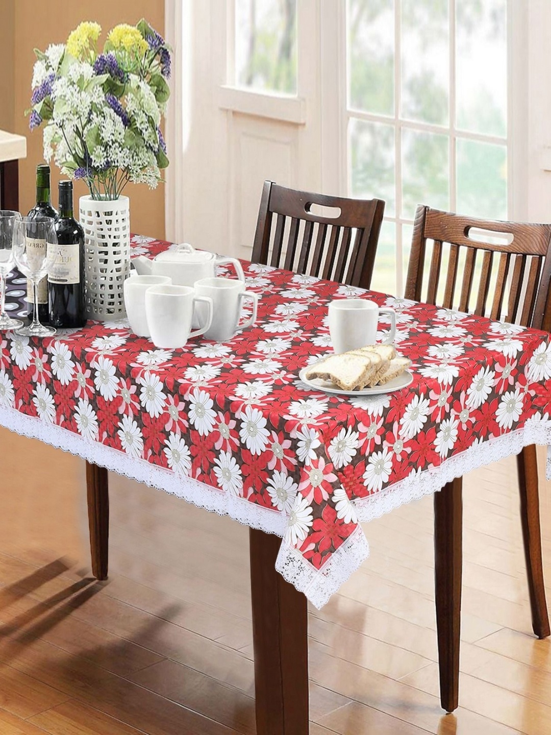 

Dakshya Industries Red & White Floral Printed Waterproof 6-Seater Table Cover