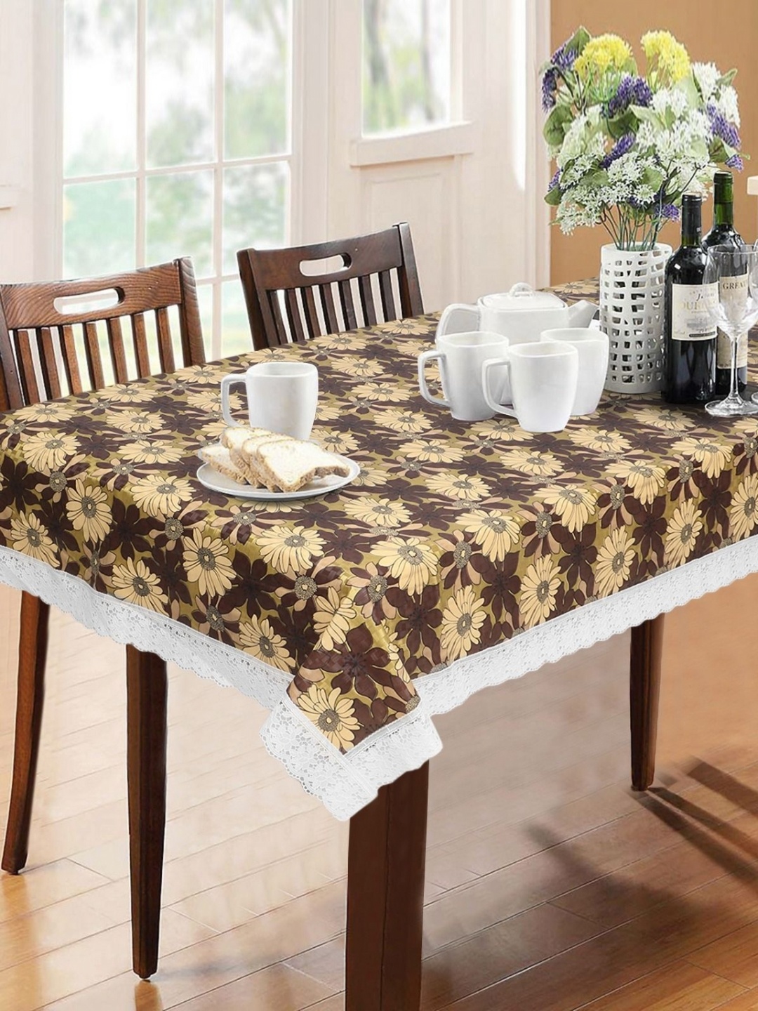 

Dakshya Industries Brown & Yellow Floral Waterproof 6-Seater Table Cover