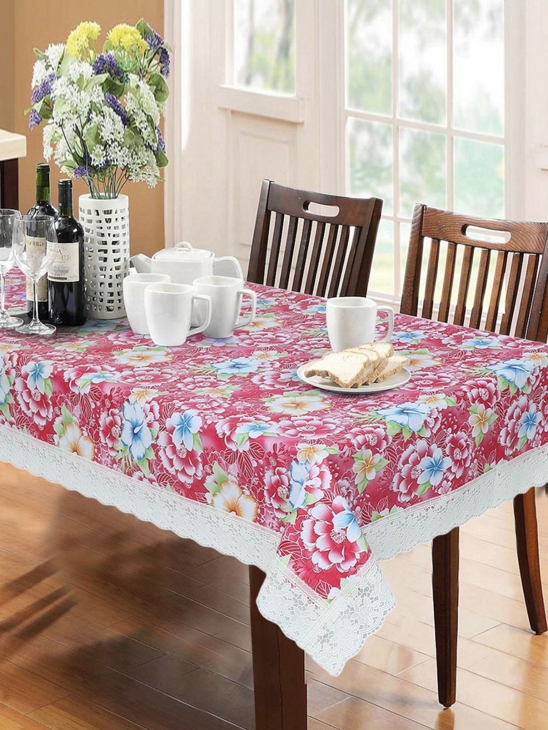 

Dakshya Industries Pink & White Floral Waterproof 6-Seater Table Cover