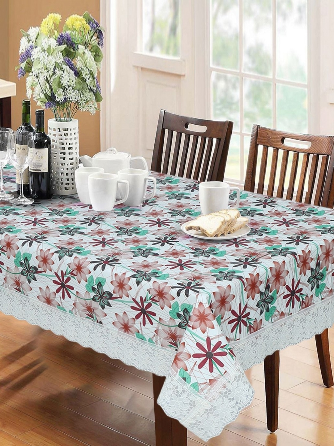 

Dakshya Industries Green & White Floral Waterproof 6-Seater Table Cover