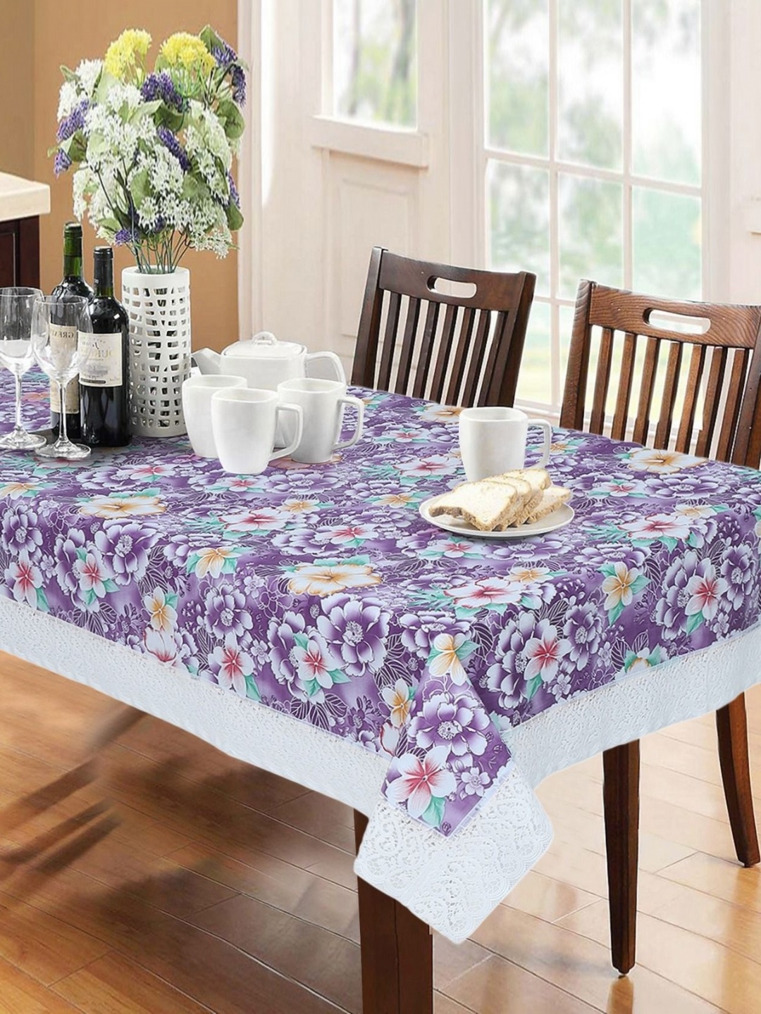 

Dakshya Industries Purple & White Floral Printed Waterproof 6-Seater Table Cover