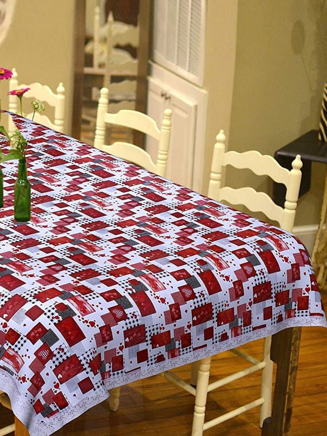 

Dakshya Industries Red & White Geometric Printed Waterproof 6-Seater Table Cover
