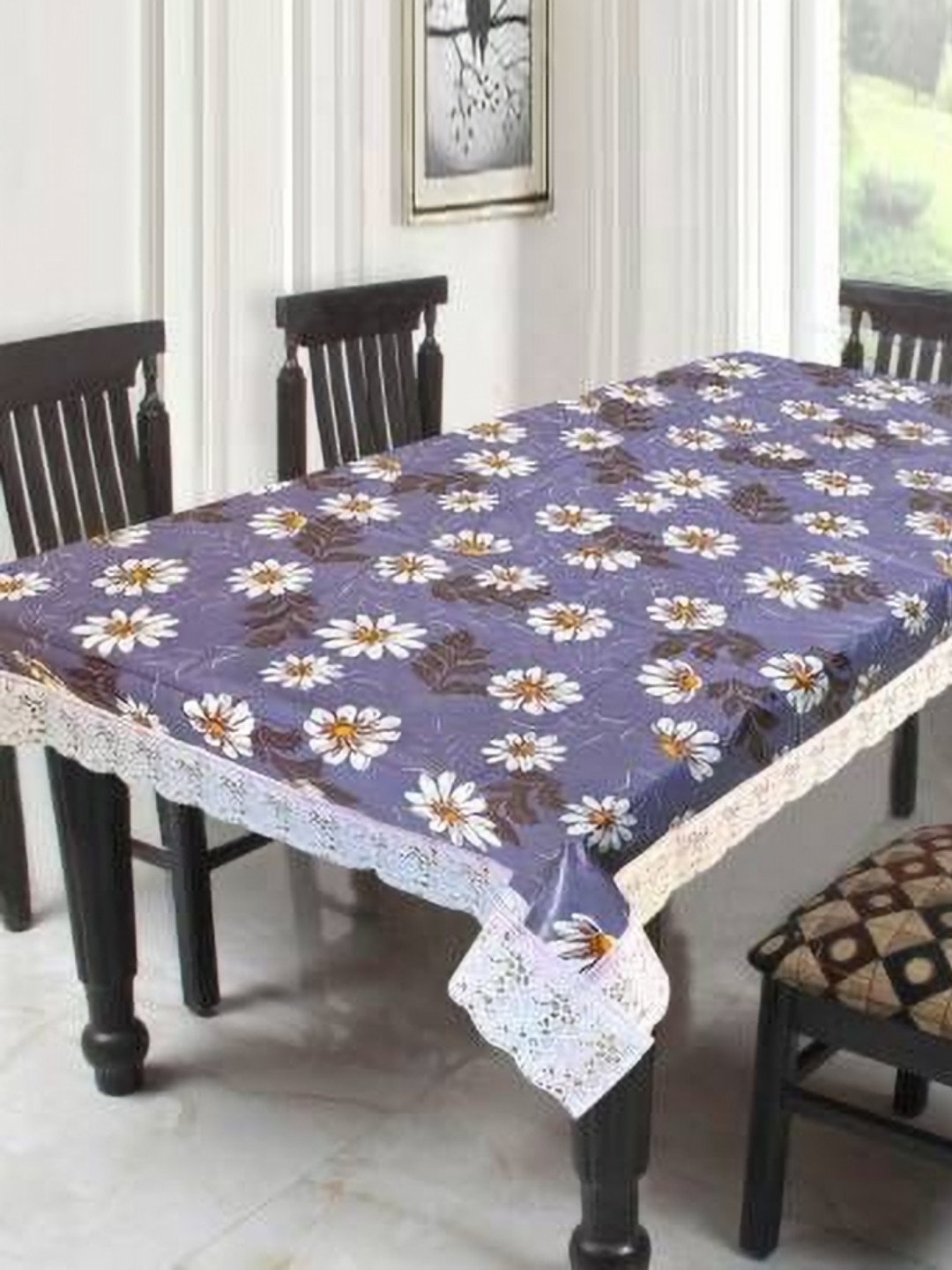 

Dakshya Industries Blue & White Floral Printed Waterproof 6-Seater Table Cover