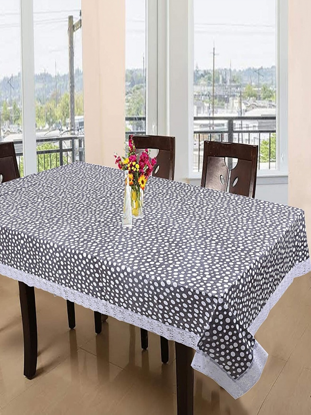 

Dakshya Industries Black & White Polka Dots Printed Waterproof 6-Seater Table Cover