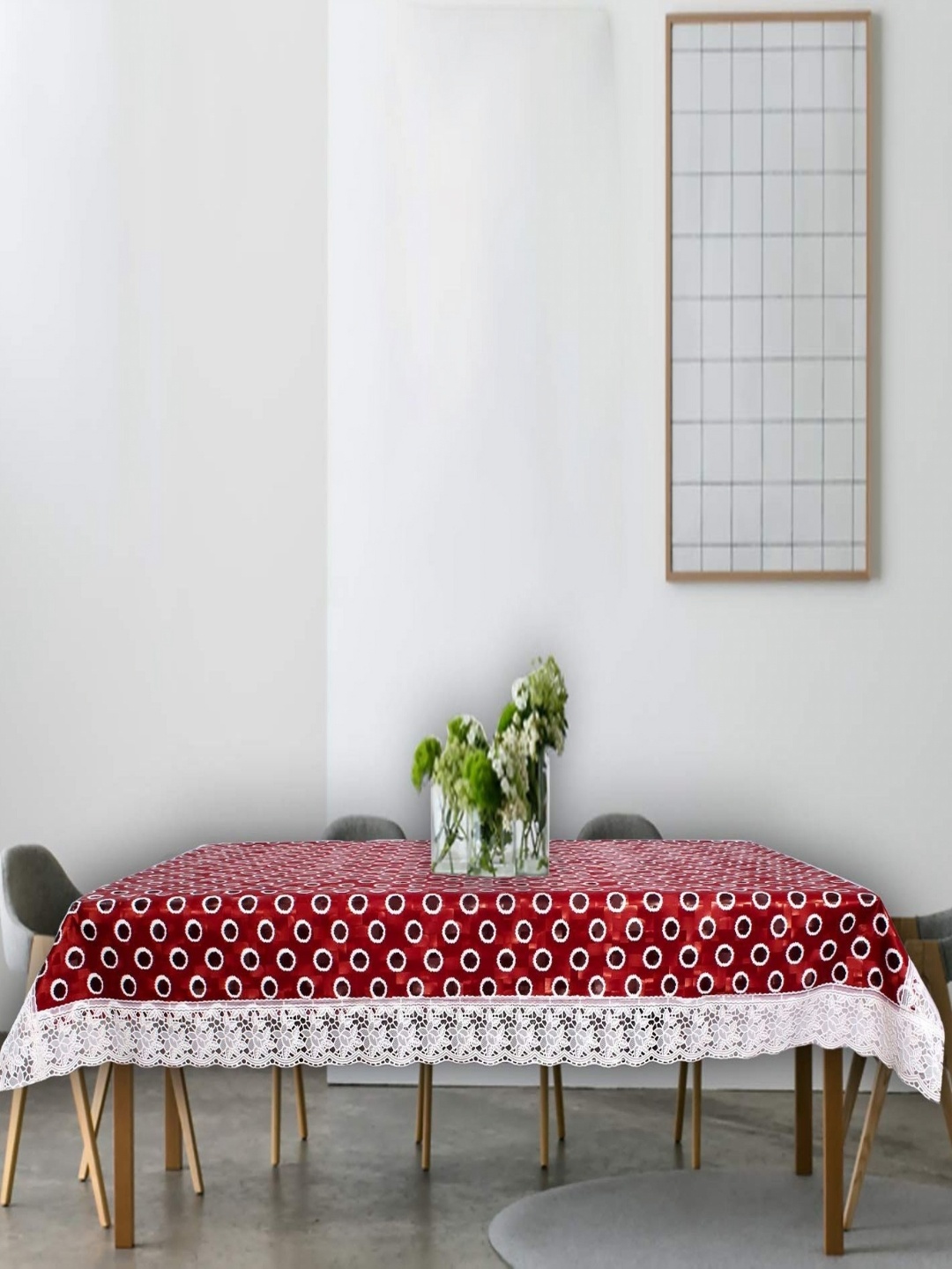 

Dakshya Industries Red & White Geometric Waterproof 6-Seater Table Cover