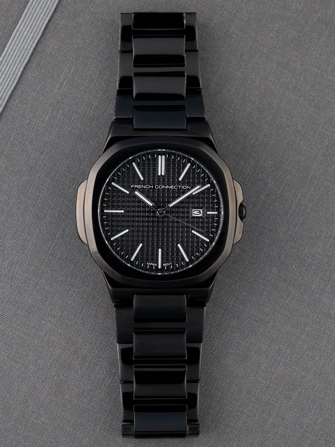 

French Connection Men Dial & Stainless Steel Bracelet Style Straps Analogue Watch FCB2BM, Black