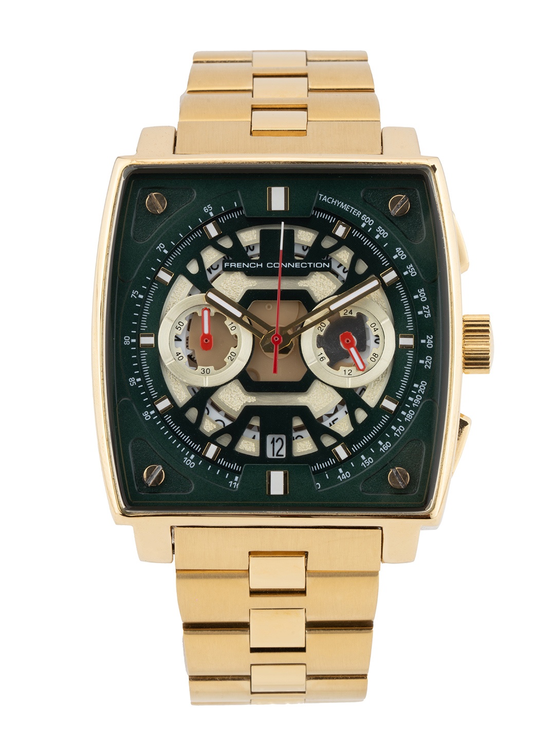 

French Connection Men Skeleton Dial & Textured Straps Analogue Watch FCT1GM, Green