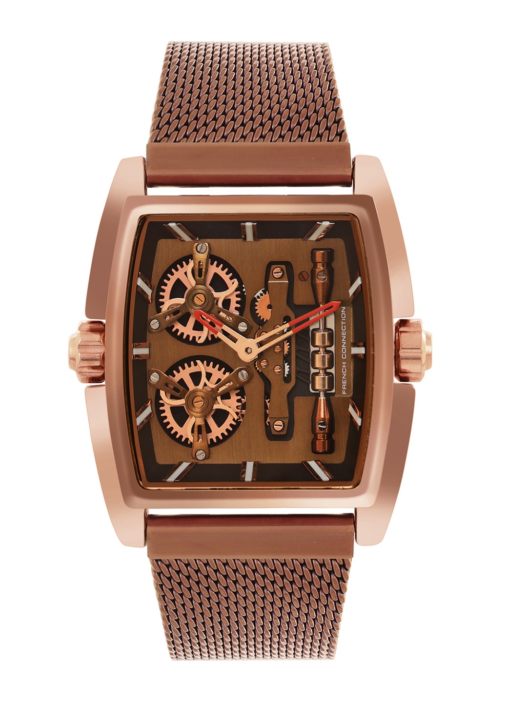 

French Connection Men Skeleton Dial & Stainless Steel Straps Analogue Watch FCM02BRM, Brown