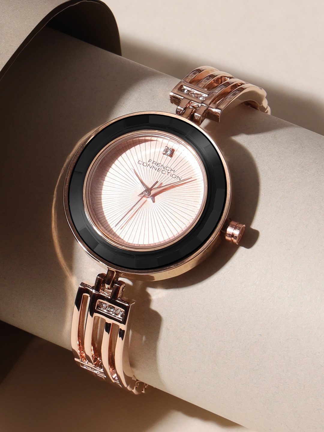 

French Connection Women Embellished Dial & Bracelet Style Straps Analogue Watch FCN094RGM, Rose gold