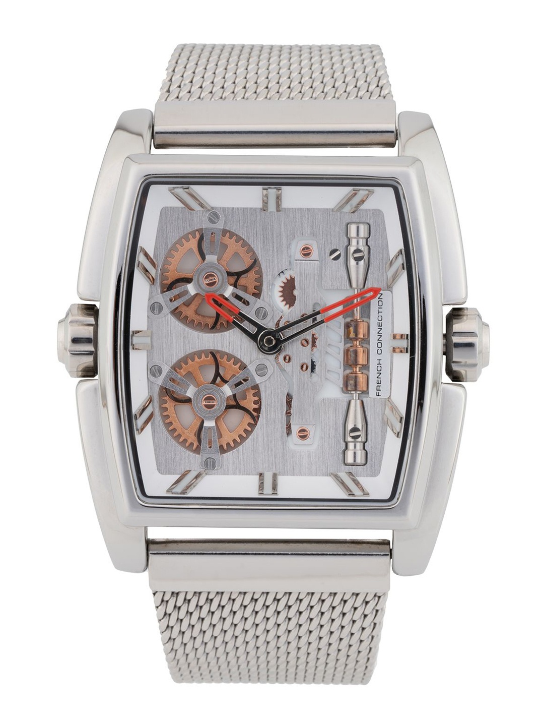 

French Connection Men Skeleton Dial & Bracelet Style Straps Analogue Watch FCM02SM, Silver