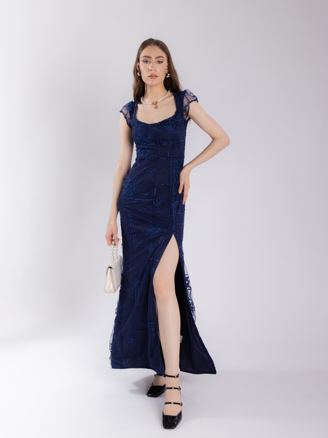 

Stylecast X Hersheinbox Net Maxi Dress, Navy blue