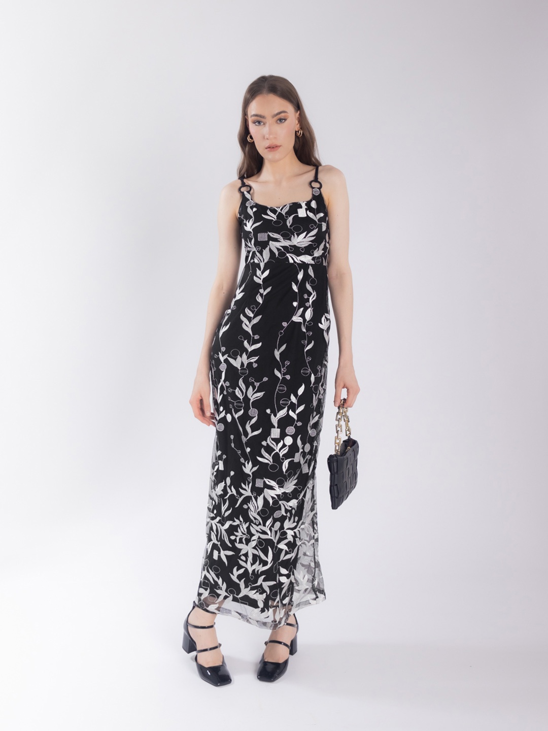 

Stylecast X Hersheinbox Floral Net Maxi Dress, Black