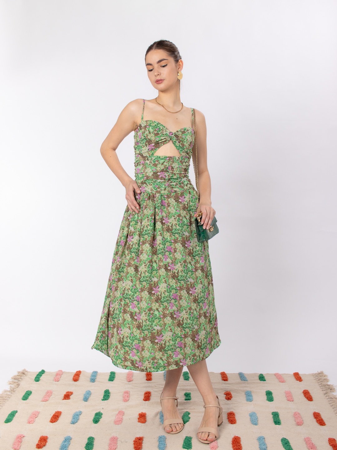 

Stylecast X Hersheinbox Print Crepe Fit & Flare Midi Dress, Green
