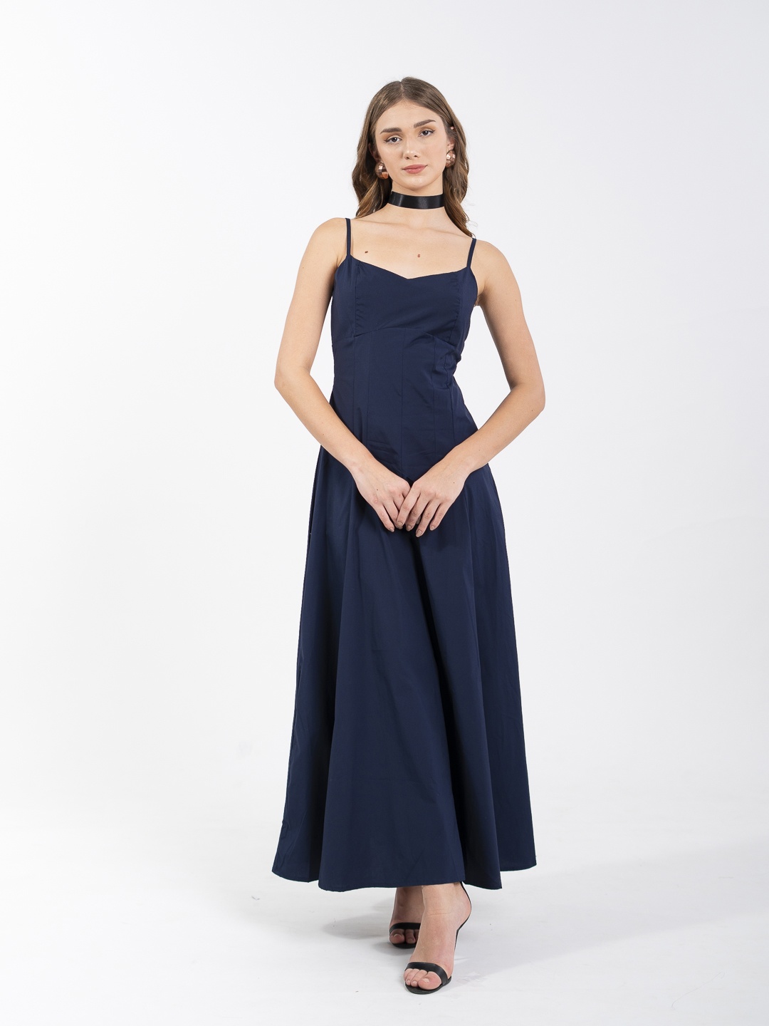 

Stylecast X Hersheinbox Paneled Fit & Flare Maxi Dress, Navy blue