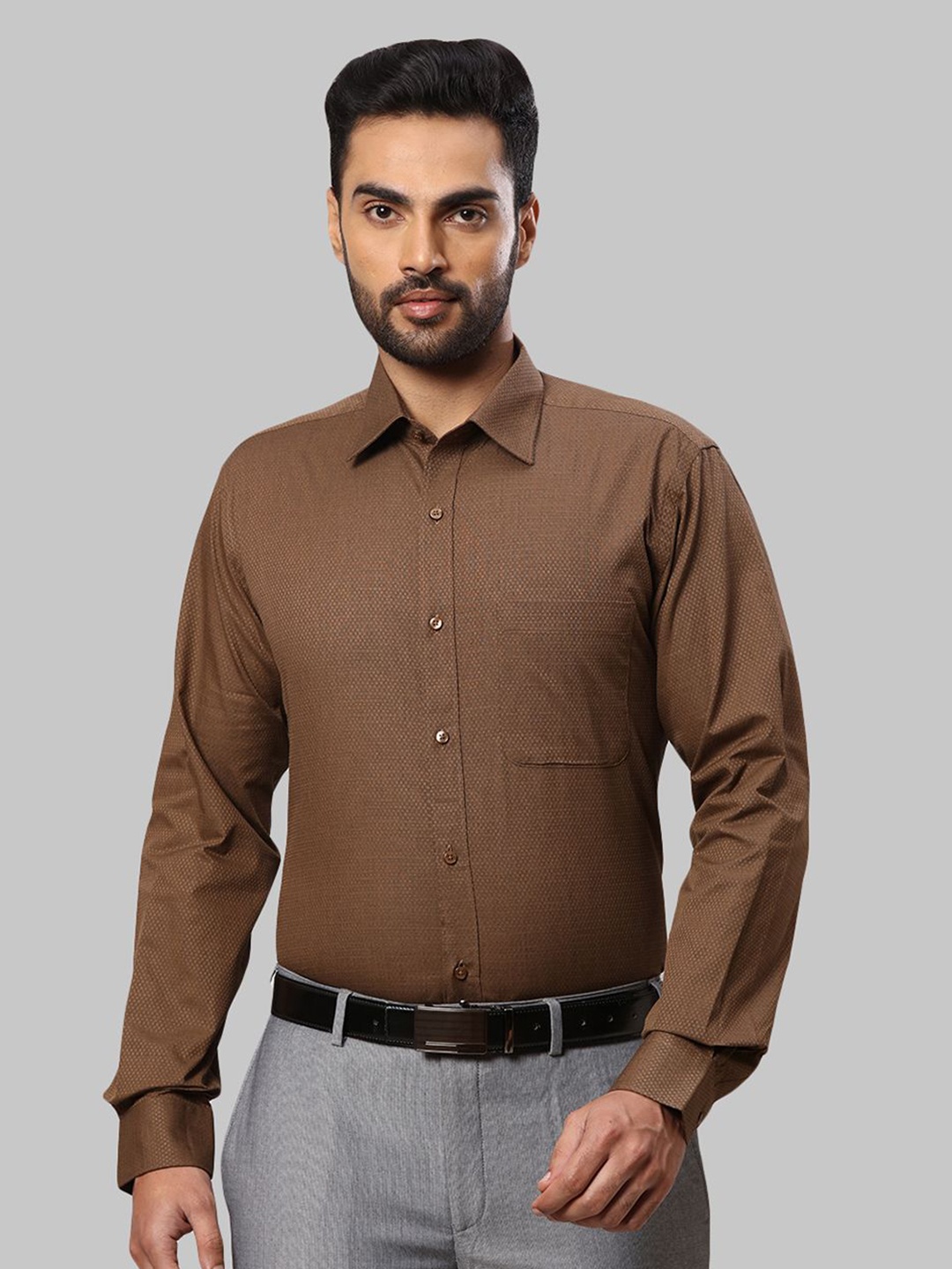 

Raymond Men Self-Design Slim-Fit Cotton Formal Shirts, Brown