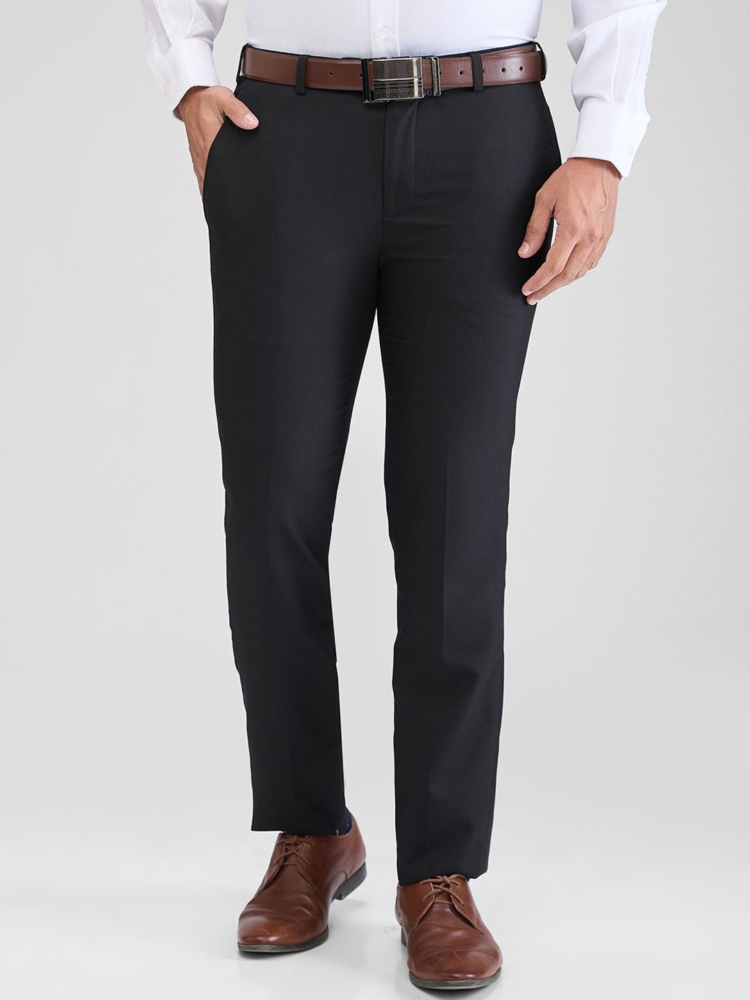 

Raymond Men Checked Slim-Fit Formal Trousers, Black