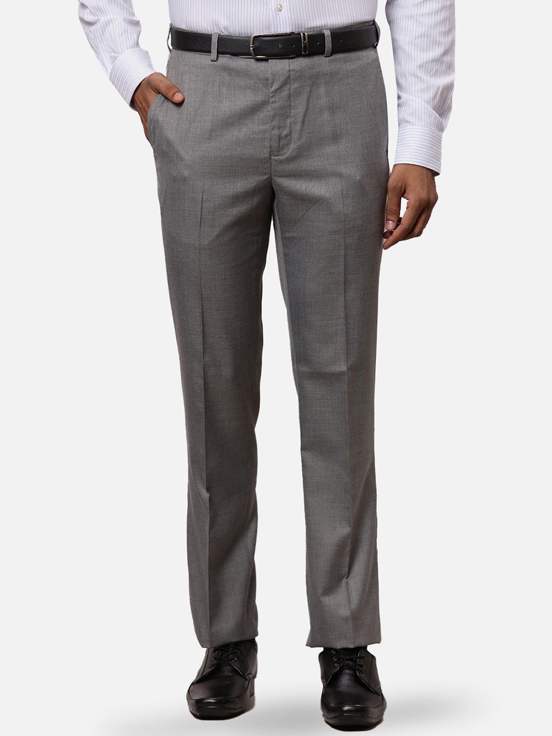 Raymond Men Contemporary-Fit Mid-Rise Formal Trousers, Grey
