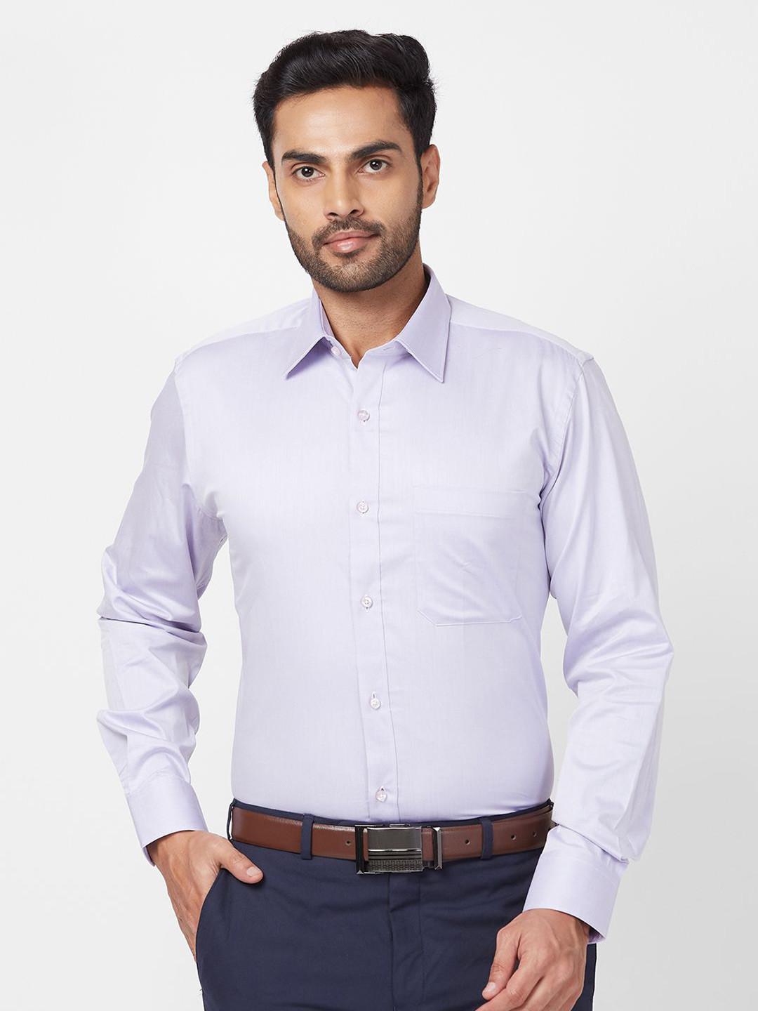 

Raymond Men Solid Contemporary-Fit Cotton Formal Shirts, Blue