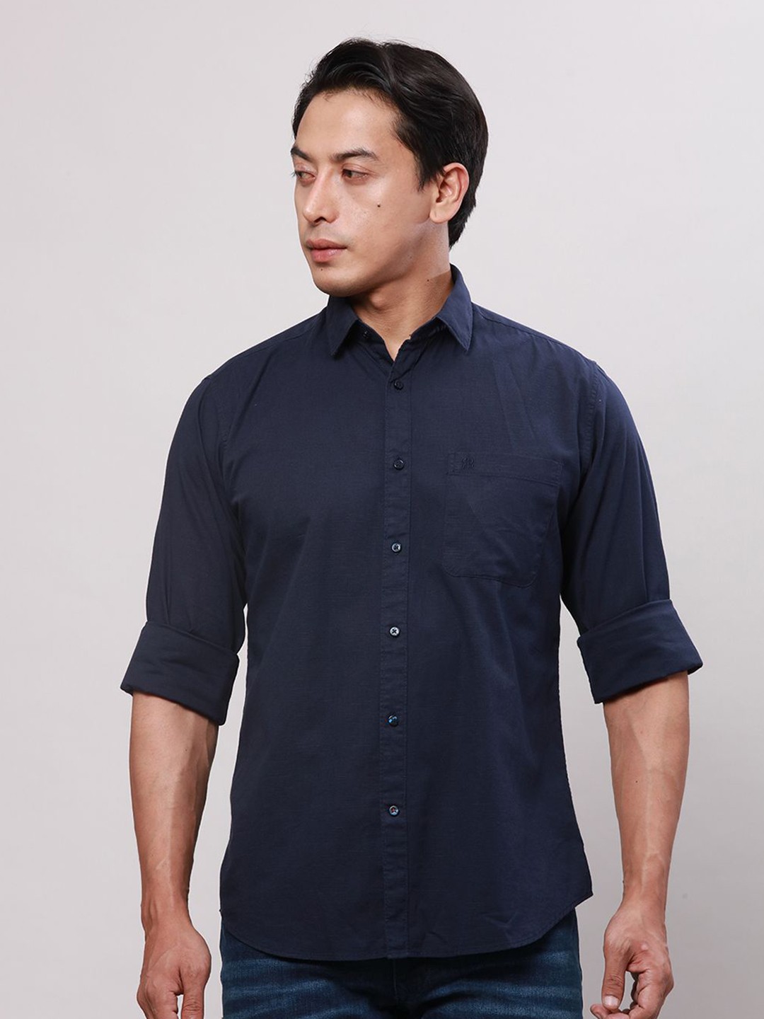 

Raymond Men Solid Spread Collar Slim Fit Casual Shirt, Blue