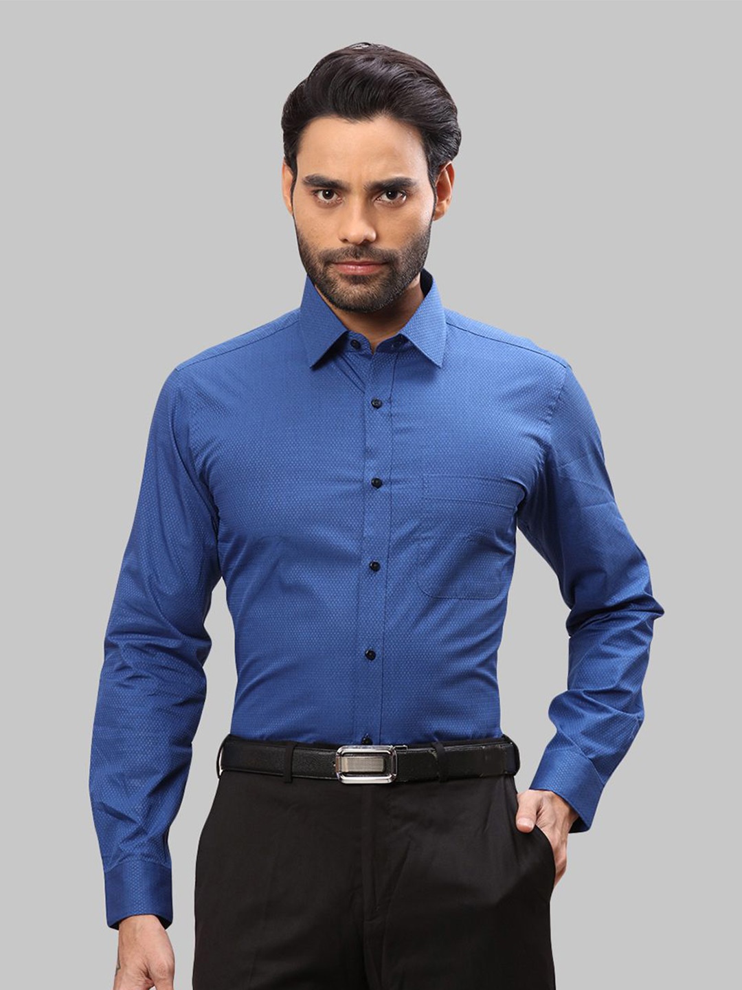 

Raymond Self-Design Slim-Fit Cotton Formal Shirts, Blue