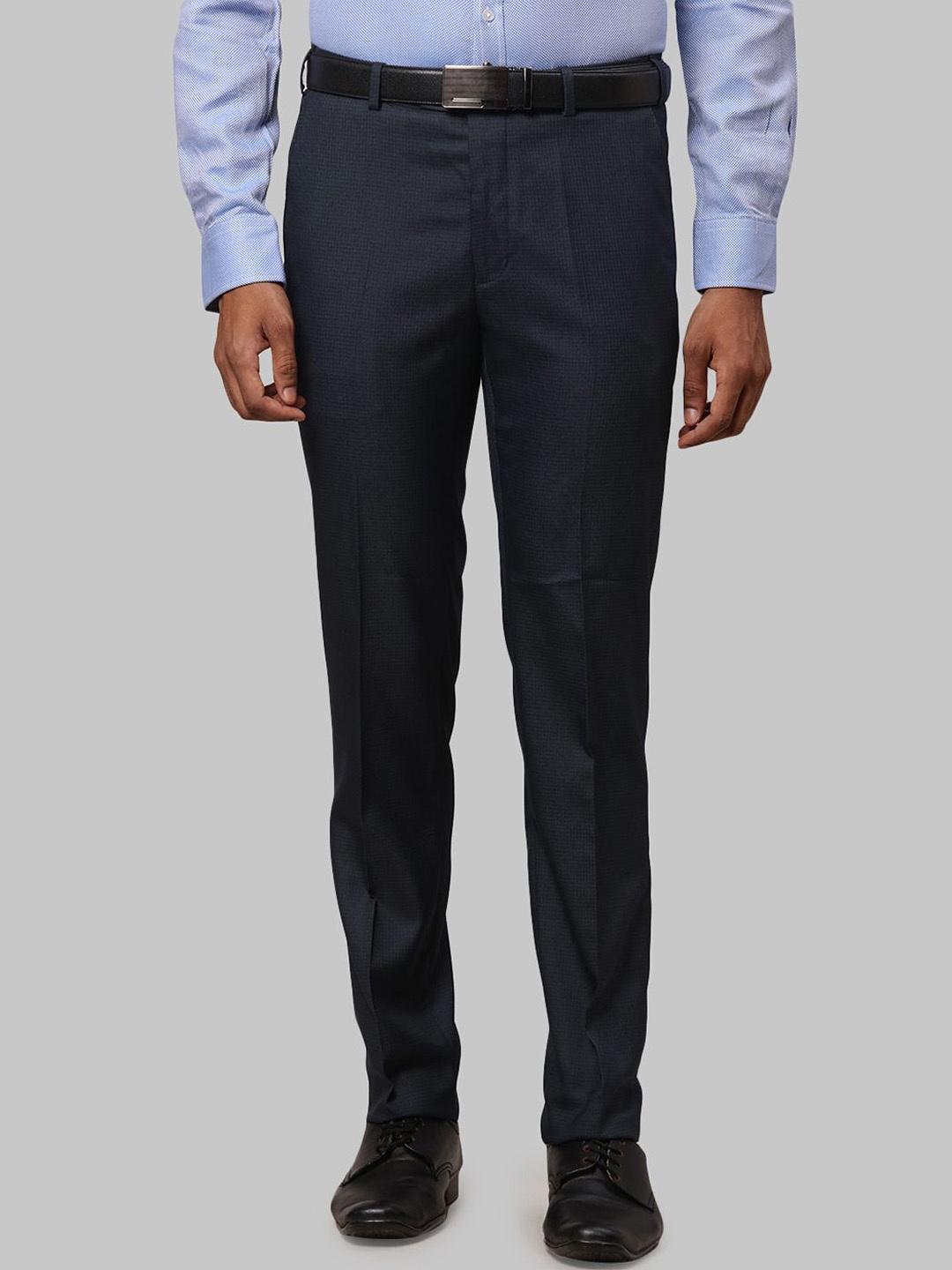 

Raymond Self Design Slim-Fit Formal Trousers, Blue