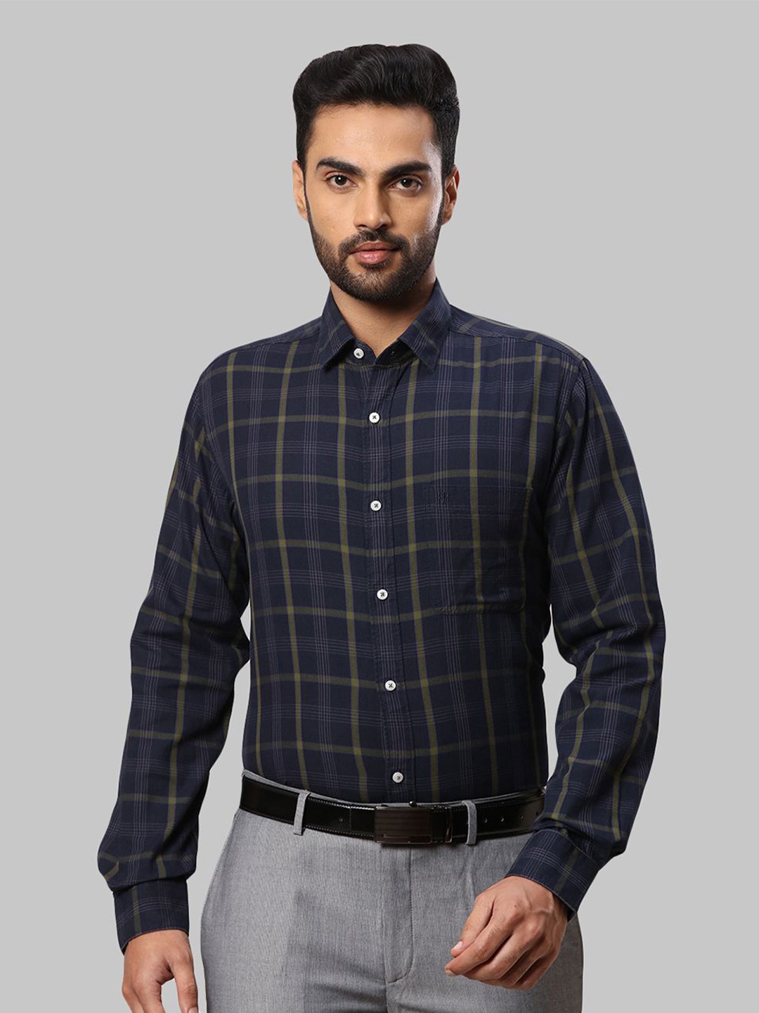 

Raymond Checked Slim-Fit Cotton Formal Shirt, Blue