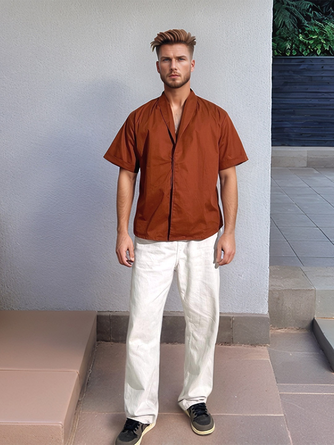 

UNRL Pure Cotton Relaxed Fit Casual Shirt, Brown