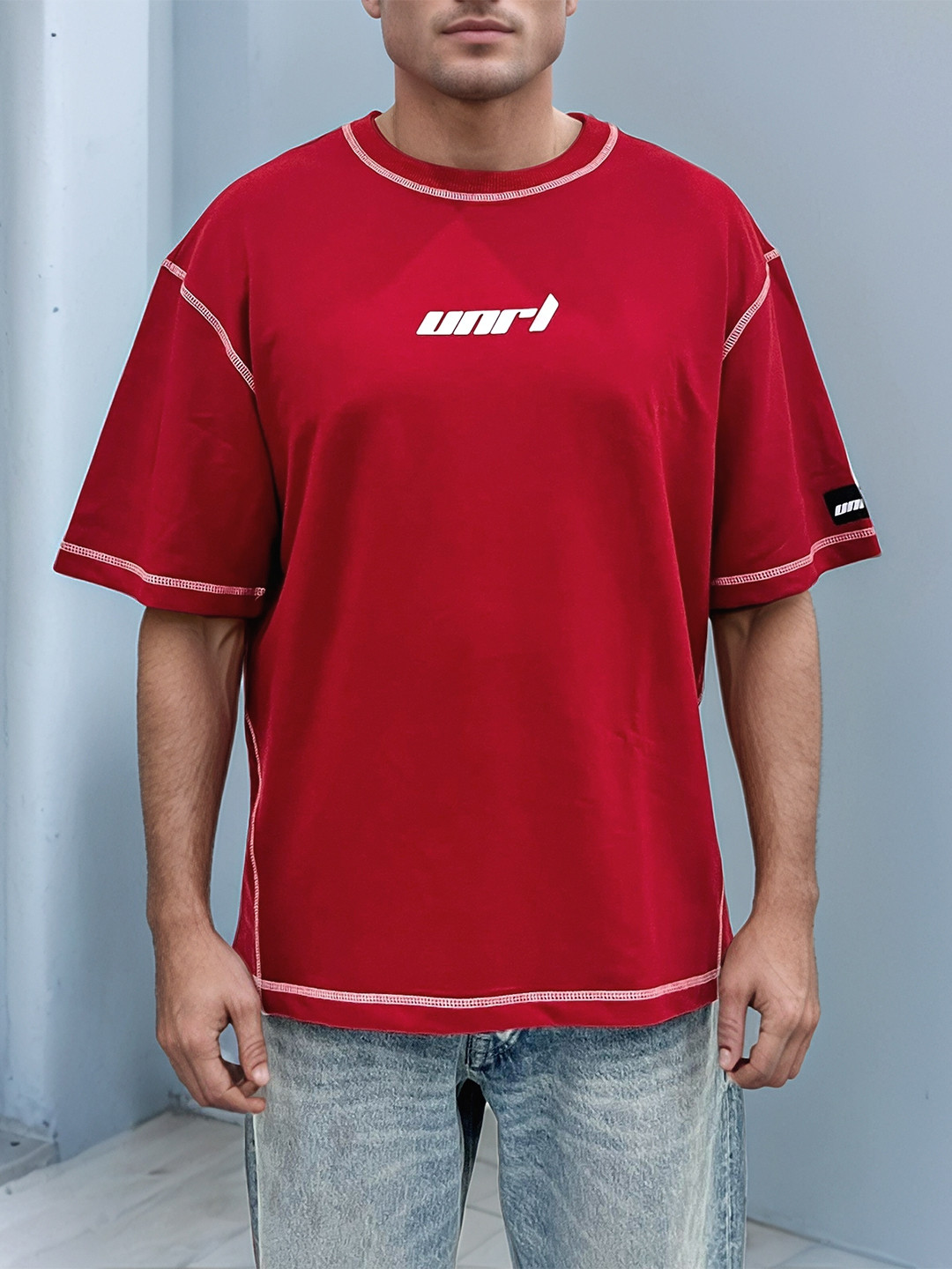 

UNRL Drop-Shoulder Sleeves Oversized T-shirt, Red