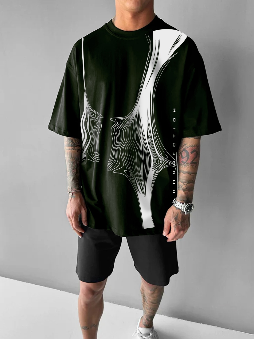 UNRL Printed Drop-Shoulder Sleeves Oversized T-shirt, Black