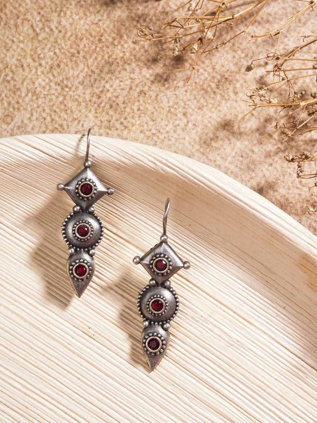 

EL REGALO Stone-Studded Contemporary Oxidised Drop Earrings, Silver