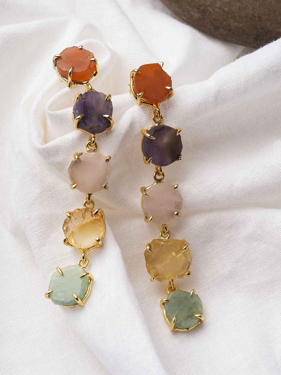 

EL REGALO Stone Studded Contemporary Drop Earrings, Gold