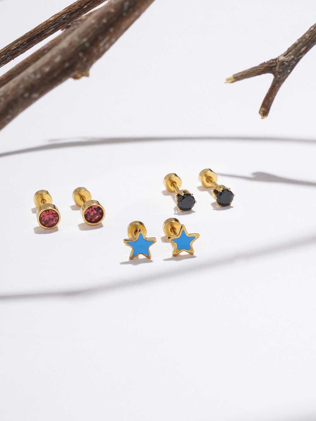 

EL REGALO Pack Of 3 Contemporary Studs Earrings, Blue